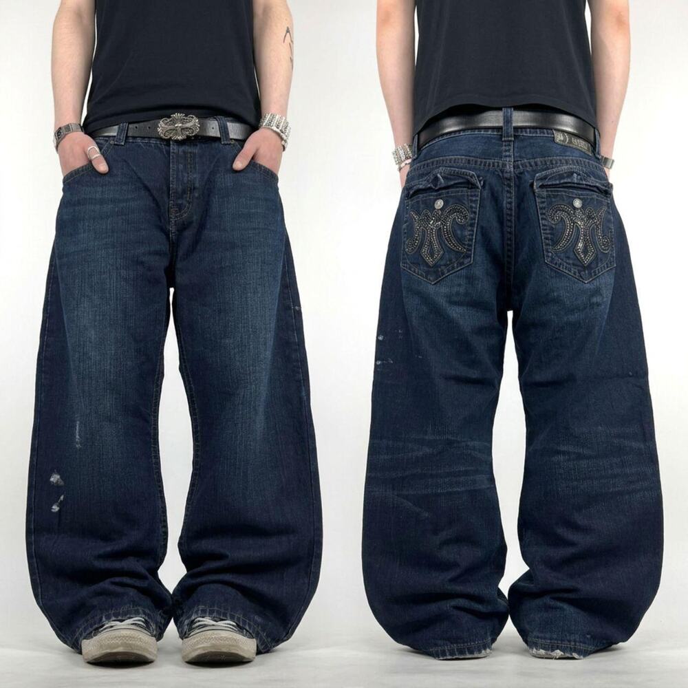 Vintage y2k grunge archive studded embroidered skater baggy rare jeans